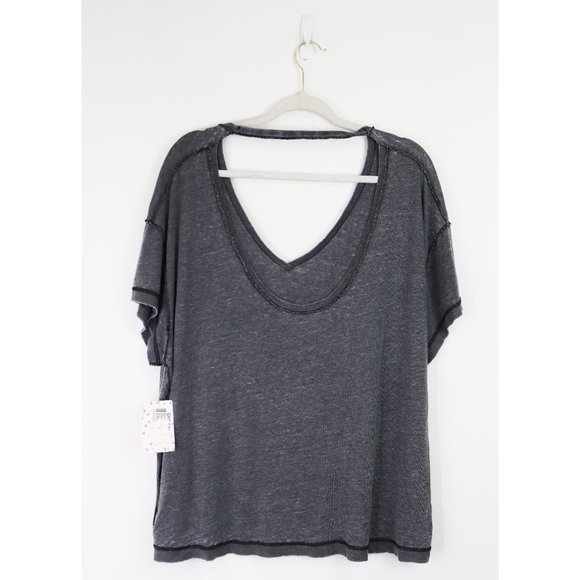 NWT Free People All Mine Oversize Cut-Out V Neck Tee T-Shirt Washed Black Large - Picture 6 of 8